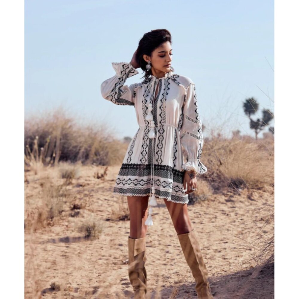 Nwt Hemant And Nandita Boho Mini Dress Size M - image 2